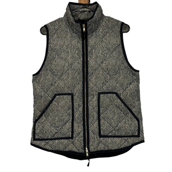 J. Crew Factory Black &‎ White Herringbone Down Fill Vest Size M - Picture 1 of 10